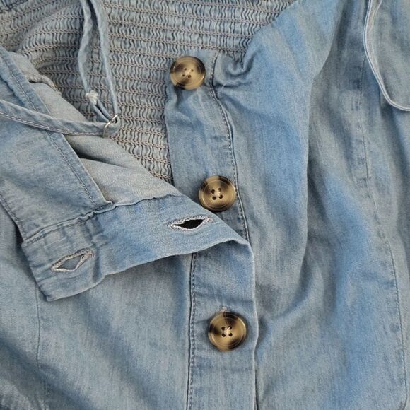 VTG 90s Blue Denim Button Front XL Midi Sundress Jumper with Pockets - Picture 7 of 14